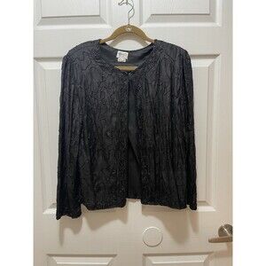 Silk Vintage Womens Blazer Beaded Elegant Formal Womens PS Small Black New York